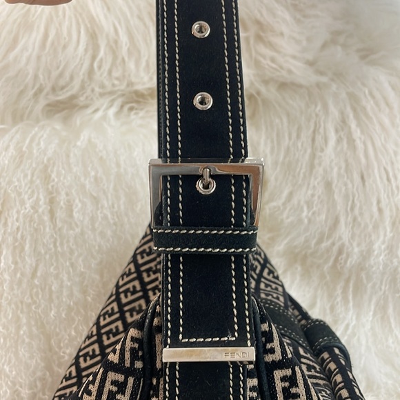 Fendi Semitracolla Piccola suede leather monogram shoulder bag purse AUTHENTIC - Picture 10 of 15